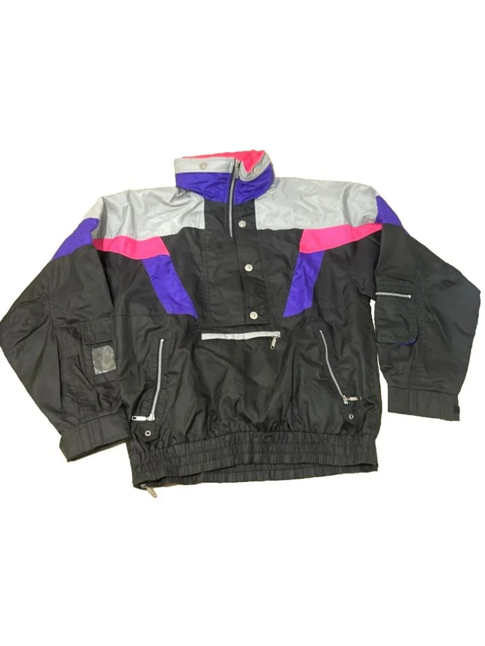 Ossi Skiwear Vintage Ski Jacket Neon Pink Purple Gray Black Mens Size L
